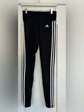 NEW Black ADIDAS Leggings with 3 White Side Stripes Gym Running Workout S NWT